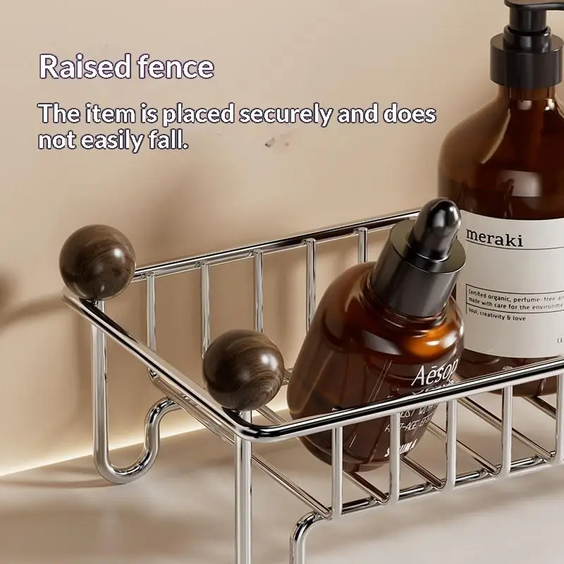 Hot Stainless Steel Countertop Drain Rack Rust Proof Coating Wood Knobs For Bathroom Kitchen Toiletries Storage Organization