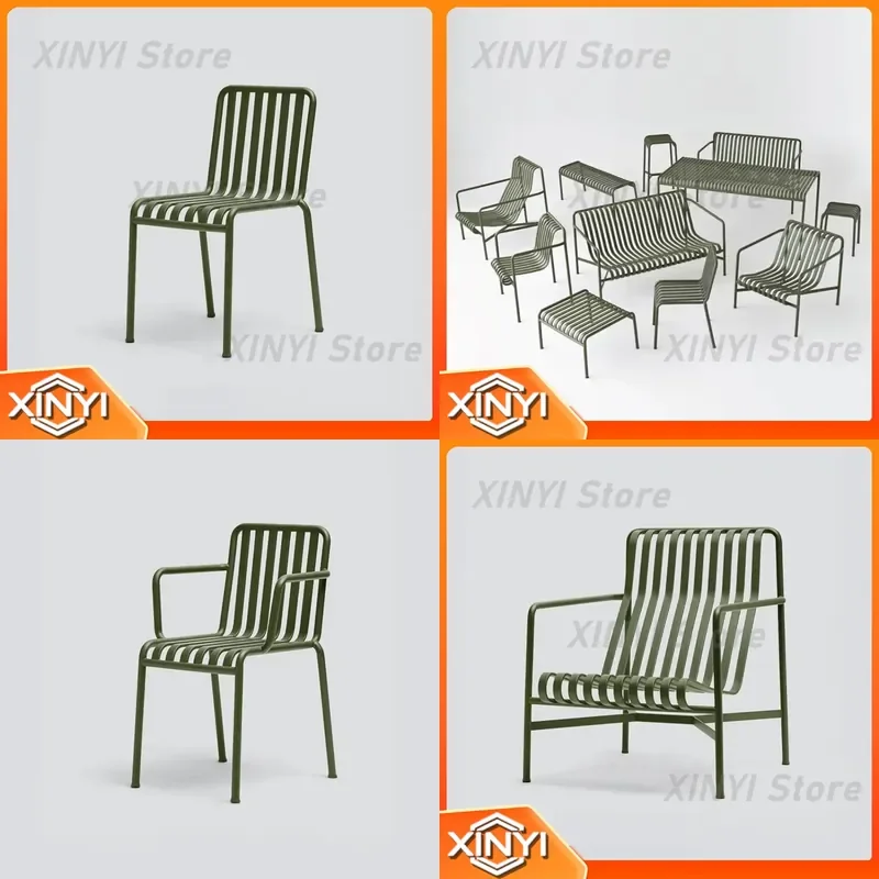 2025 Modern Outdoor Dining Furniture Set for Patio Garden Balcony BBQ Area Green Metal Table and Chairs for Park Use Outdoor