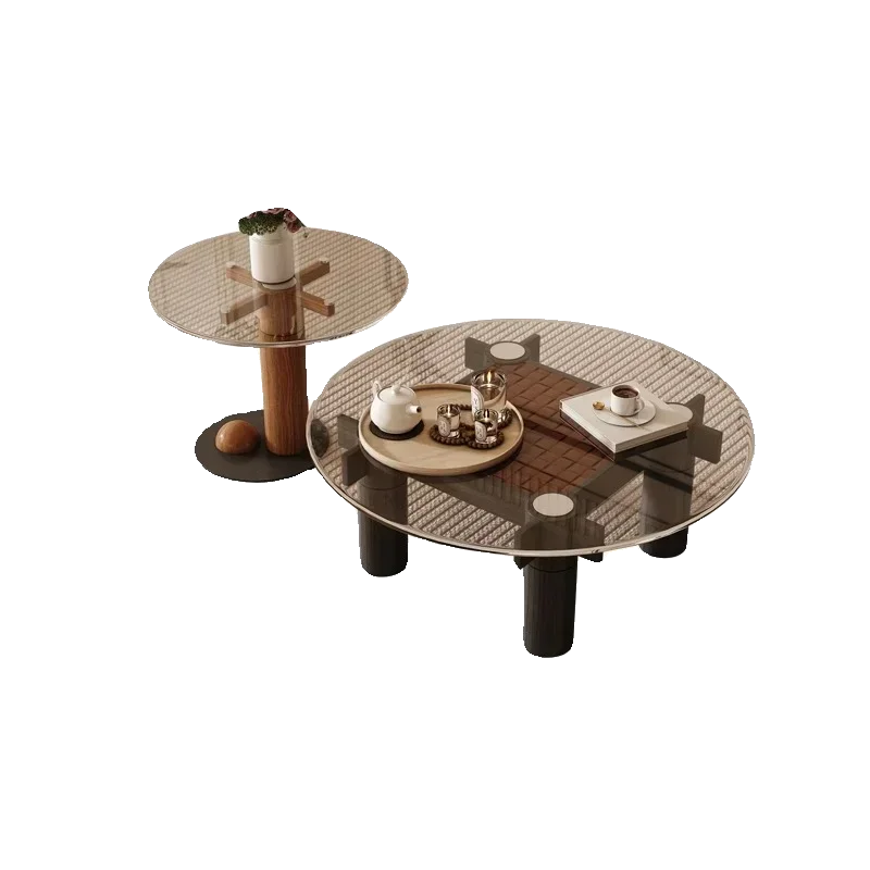 

LXNew medieval style size coffee table living room household small apartment solid wood tempered glass designer high sense