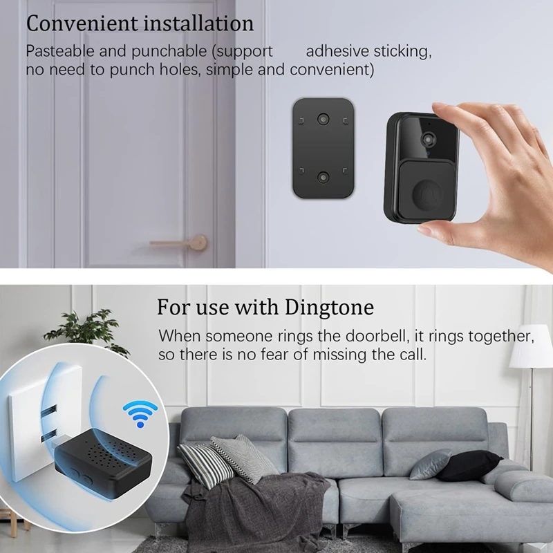 Smart Wireless Remote Video Doorbell, Camera Wireless Intercom Doorbell, HD Night Vision Wifi Tuya Security Doorbell