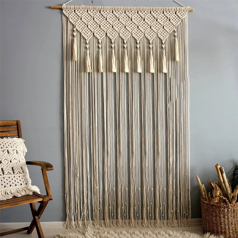 Handamde Macrame Curtain Tapestry Woven  Bohemia Tassel Pendant Window Door Curtain Tapestry Bedsize Wall Hangig Tapetry