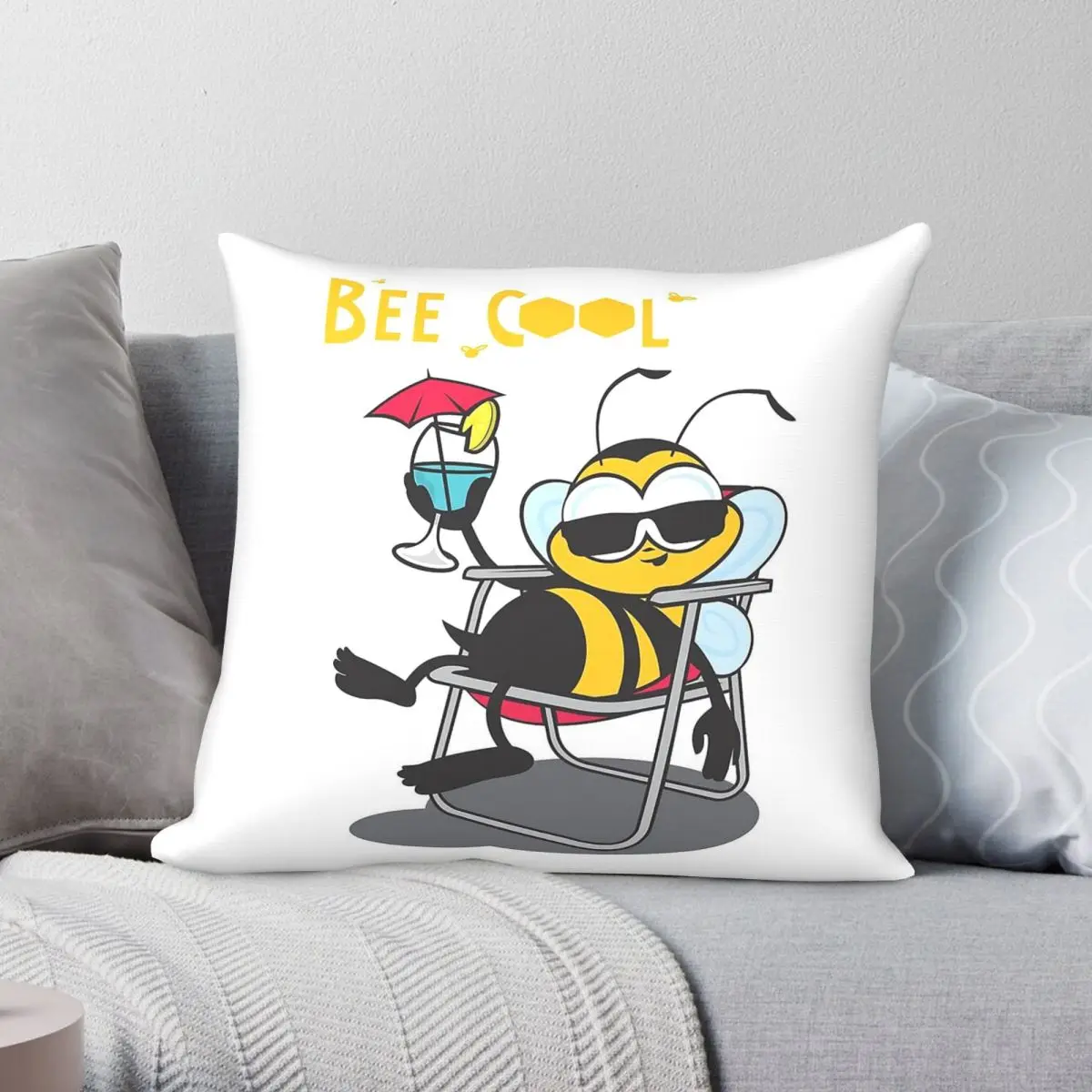 Bee Cool With Cocktail Square Pillowcase Polyester Linen Velvet Creative Zip Decor Car Cushion Case