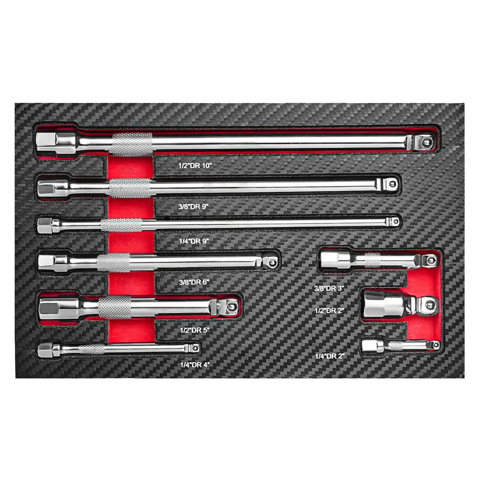 

9PCS 1/2 3/8 1/4 Inch Ball Head Extension Length Bar Set For Socket Ratchet Accessory Tool Chrome Vanadium Steel