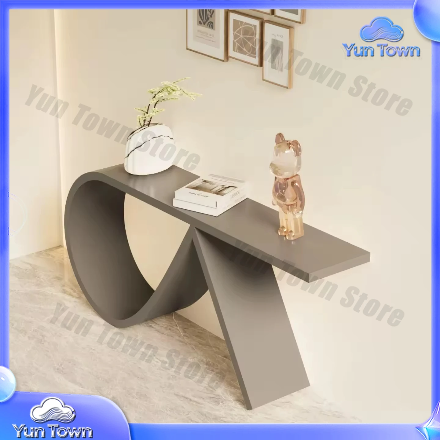 Chic modern farmhouse style mirror porch table, light color infinite shape base, fashionable living room entrance corridor