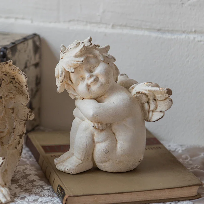 French vintage cherub ornaments plaster aged desktop decoration studio art products shooting props ornaments