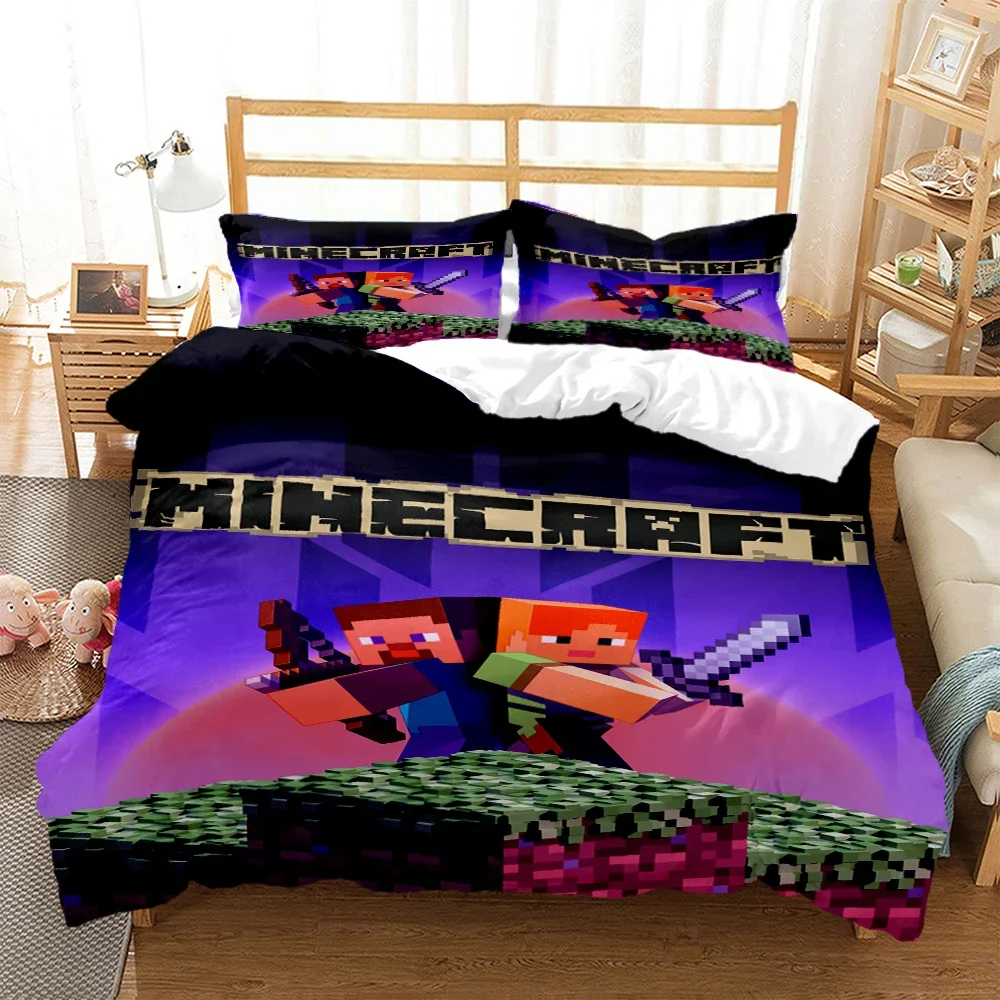 Sandbox Game Art Print Three Piece Bedding Set Fashion Article Children or Adults for Beds Quilt Covers Pillowcases Bedding Set