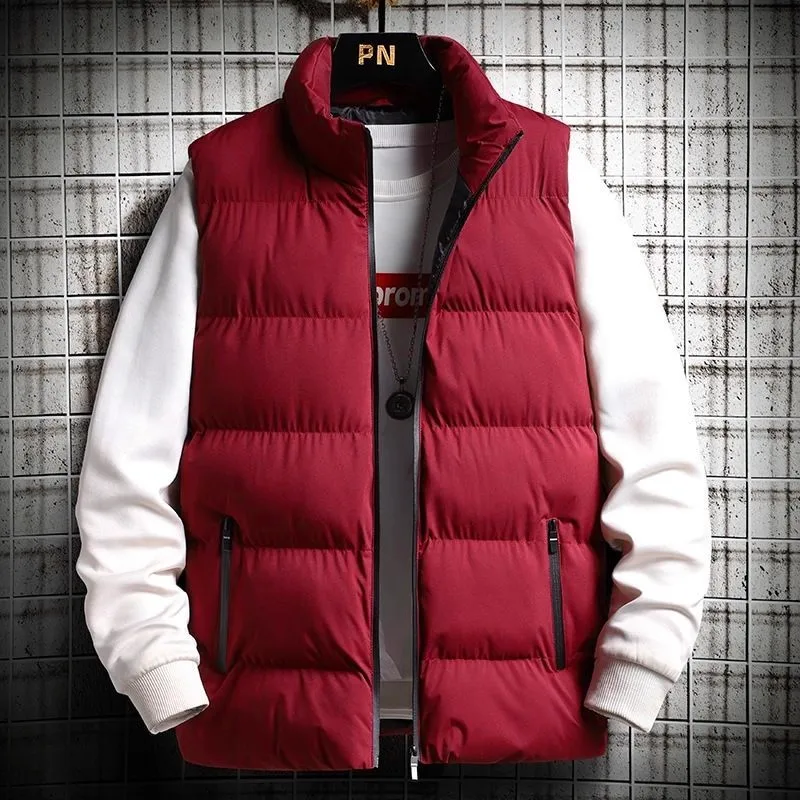 Thickened Stand Collar down Vest Men's Loose Casual Shoulder Bared Jacket Autumn Winter Youth Fashion Style Zipper Closure So...