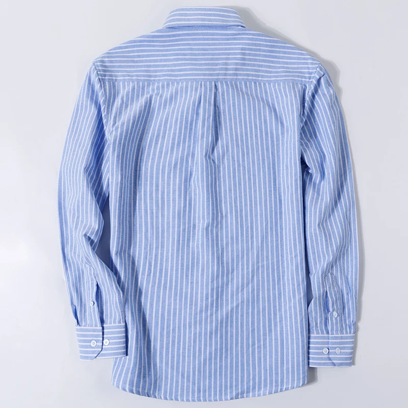 6XL 100% cotton Men\'s Long Sleeve Shirt Spring/Summer Oxford Woven Embroidery High Quality no-wear Breathable Fashion stripe