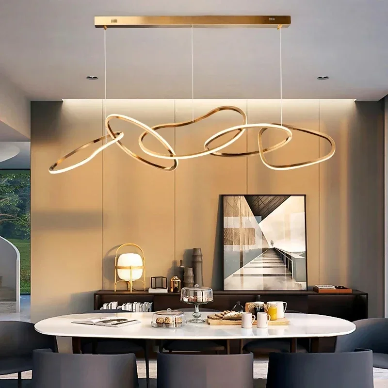 

Modern Rings Pendant Lights Black Golden for Room Bedroom Living Dining Ceiling Chandelier Lamps Indoor Hanging Lighting Fixture