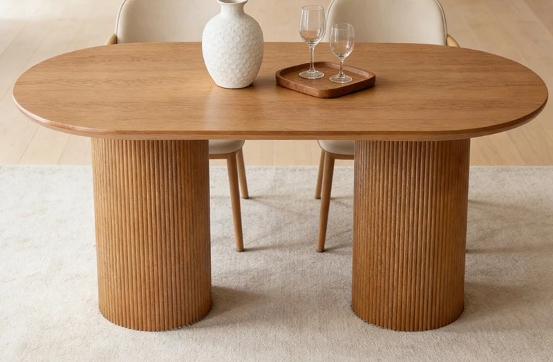 Modern minimalist oval solid wood dining table walnut Roman column striped household large board table