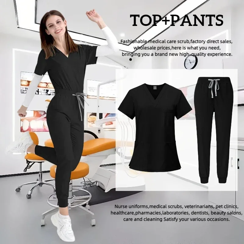 سبا طبيب التمريض تونك البدلة الزي الجراحي امرأة فرك مجموعة الطبية ممرضة صالون تجميل ملابس العمل الدعك السريري أعلى + بانت