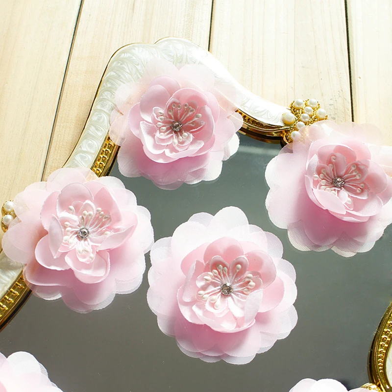 5Pcs/Lot Pink white lace trim patch applique lace fabric Wedding dress DIY flowers bride hair veil clothes decoration HB184