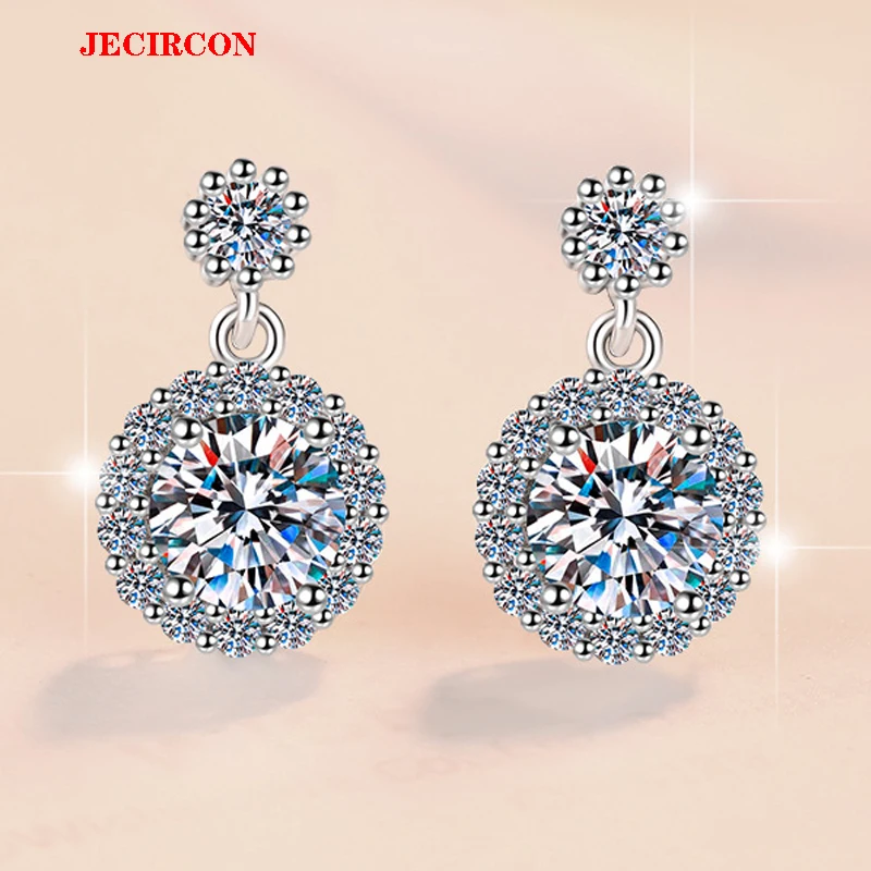 

JECIRCON Women's S925 Sterling Silver Korean Style Earrings Sparkling Round Moissanite Studs with Droplet Catch Everyone's Eyes