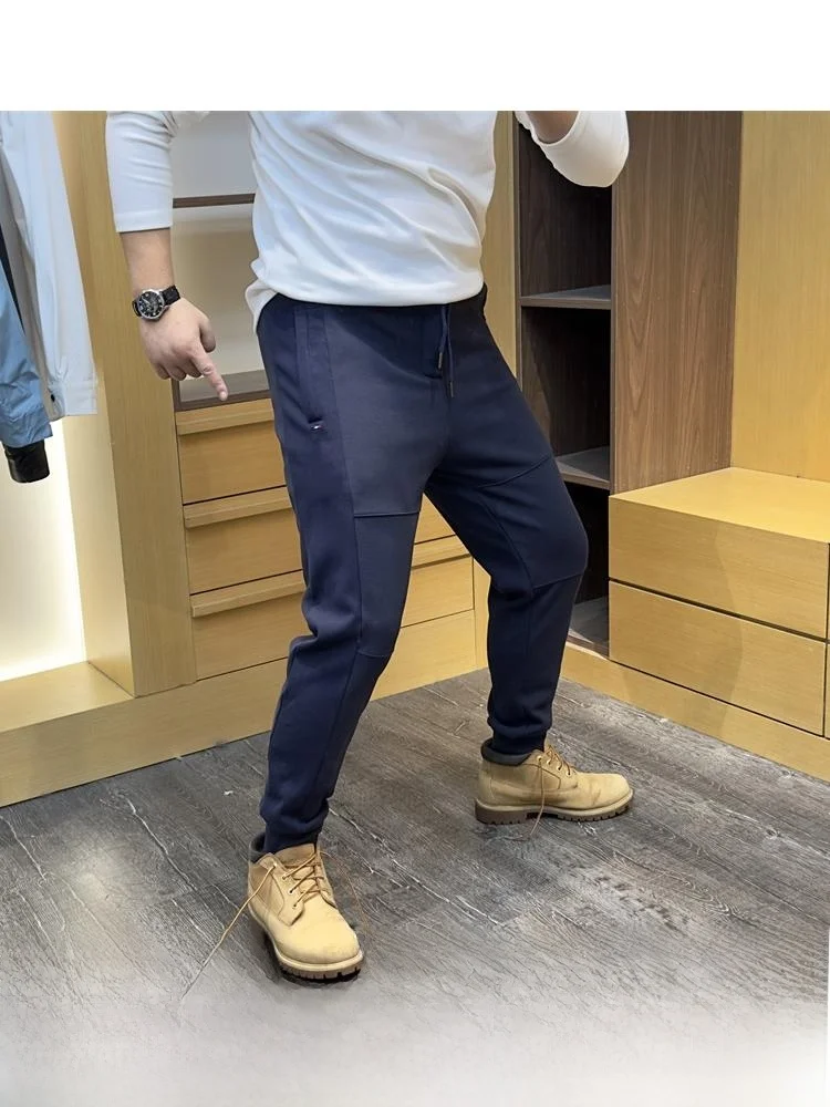 

American Casual Thiened Silver Fur Winter Men's Fce Lined Sweatpants Windproof Straight Leg Long Trousers