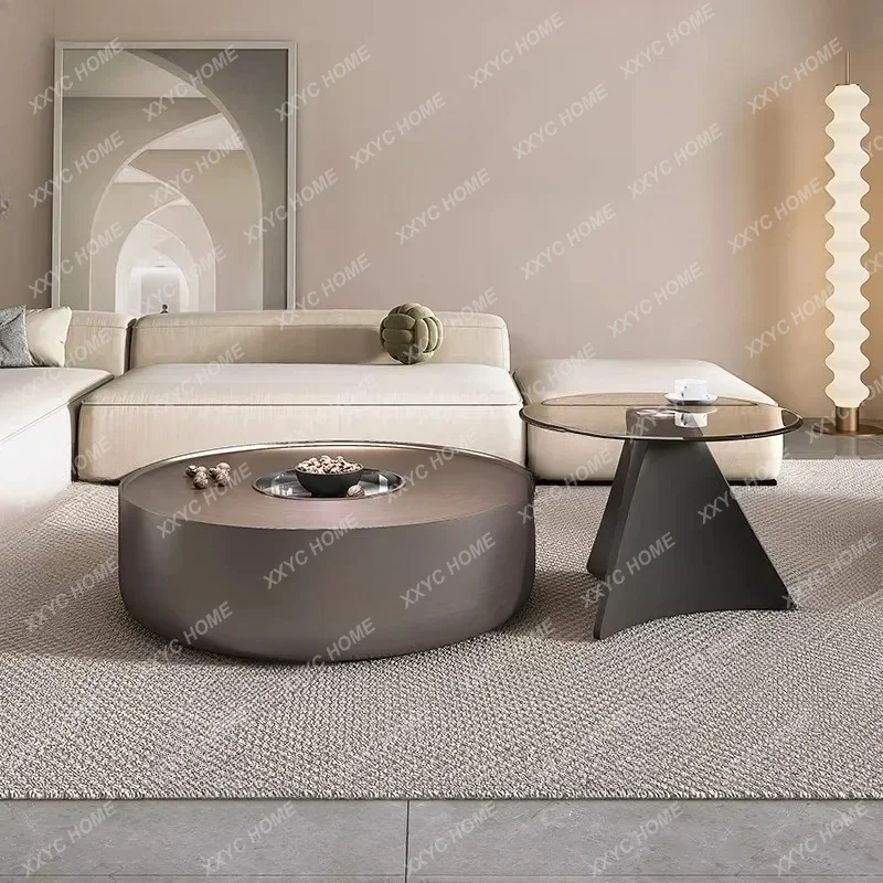 LSmall apartment living room bronze home round coffee table combination