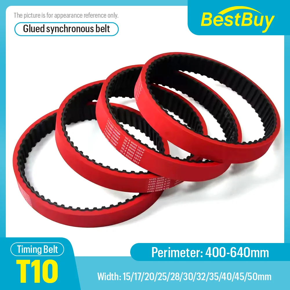 

T10-Timing Belt Factory Direct 400-640mm Red Rubber For VFFS Packing Machine Heat Resistant Ended Food Grade Synchronous Belt