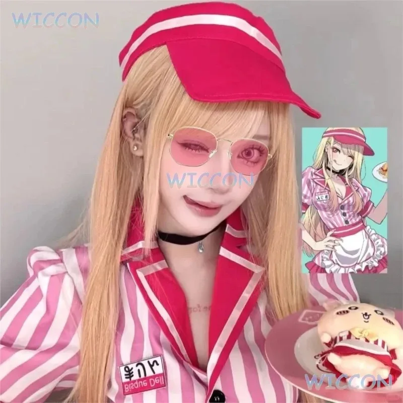 Up Marin Kitagawa-pelucas de disfraz de Darling para Halloween, traje de fiesta de Anime, traje de sirvienta Sexy de Lolita rosa, uniforme JK