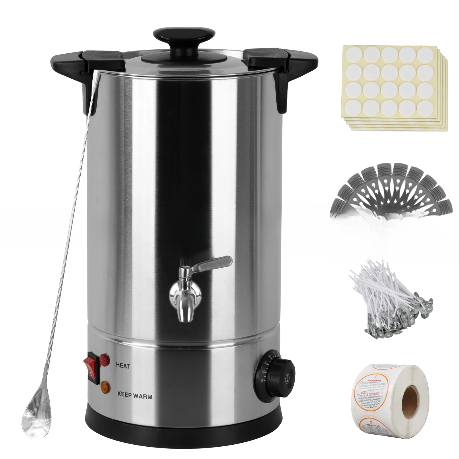 10L Electric Wax Melting Pot with Spout 30-110 ℃ Furnace Wax Melter Stainless Steel Large Melting Pot Commerical