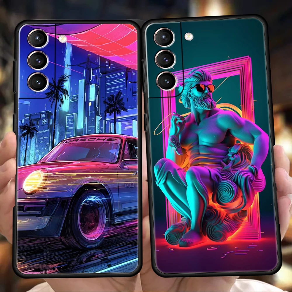 Synthwave Retro Case for Samsung Galaxy S24 S23 S22 S20 S21 FE Ultra S24 S23 S10 S10E S9 S8 Plus 5G Silicon Phone Cover Capa Bag