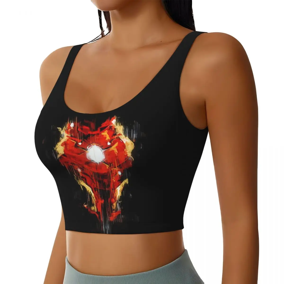 Custom Women Iron Man THE HERO BURNS INSIDE YOU Sports Bras High Impact Gym Workout Yoga Crop Tank Tops