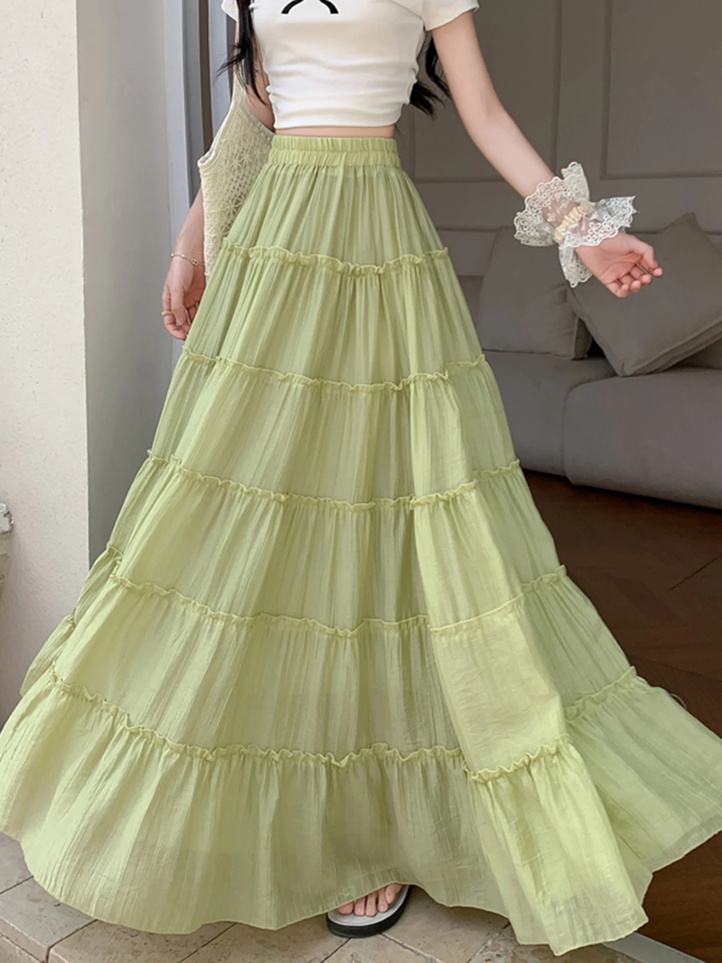

Emily Clud Recommended Cake Skirt Women's Spring Summer A-Line Fluffy Fairy Skirt Maxi Skirt High Waist Casual Other Material