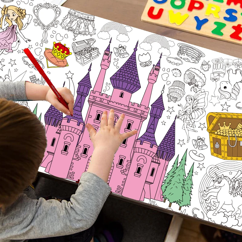 Libri da colorare di compleanno per bambini Regalo Castello Grande da colorare Halloween Natale Poster Tovaglia da colorare per giocattoli per bambini