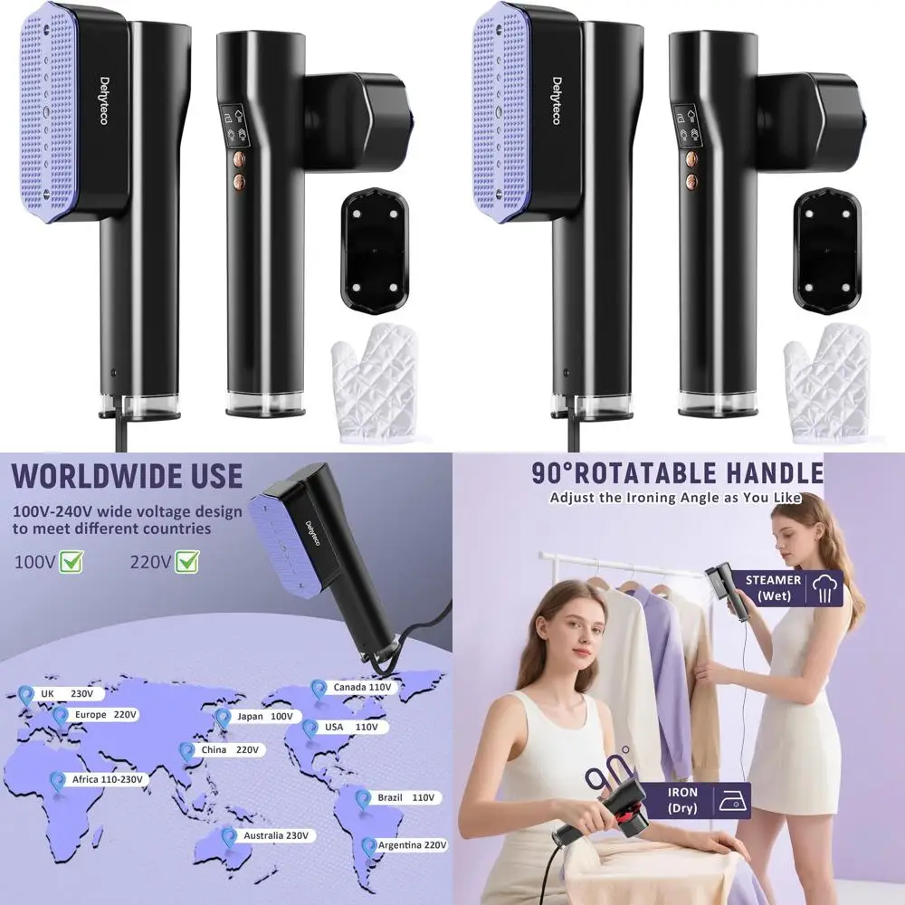 

Портативный ручной отпариватель и утюг 2-в-1, двойное напряжение 100-240В, идеально подходит для путешествий по миру, шнур 7,2 фута, безопасный выключатель