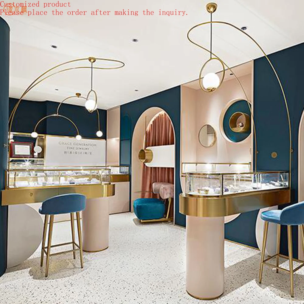 

Best Selling China Factory Jewellery Store Furniture Golden Stainless Steel Jewelries Glass Counter