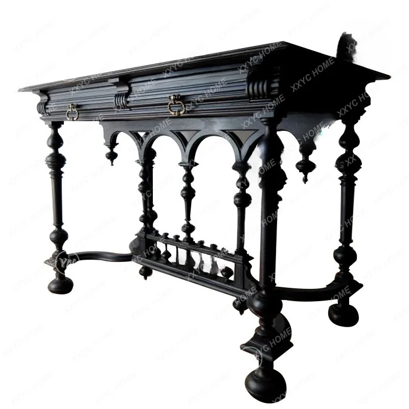 Carved Writing Desk Vintage Solid Wood Table Neoclassical Carved Desk Console Table Small Apartment