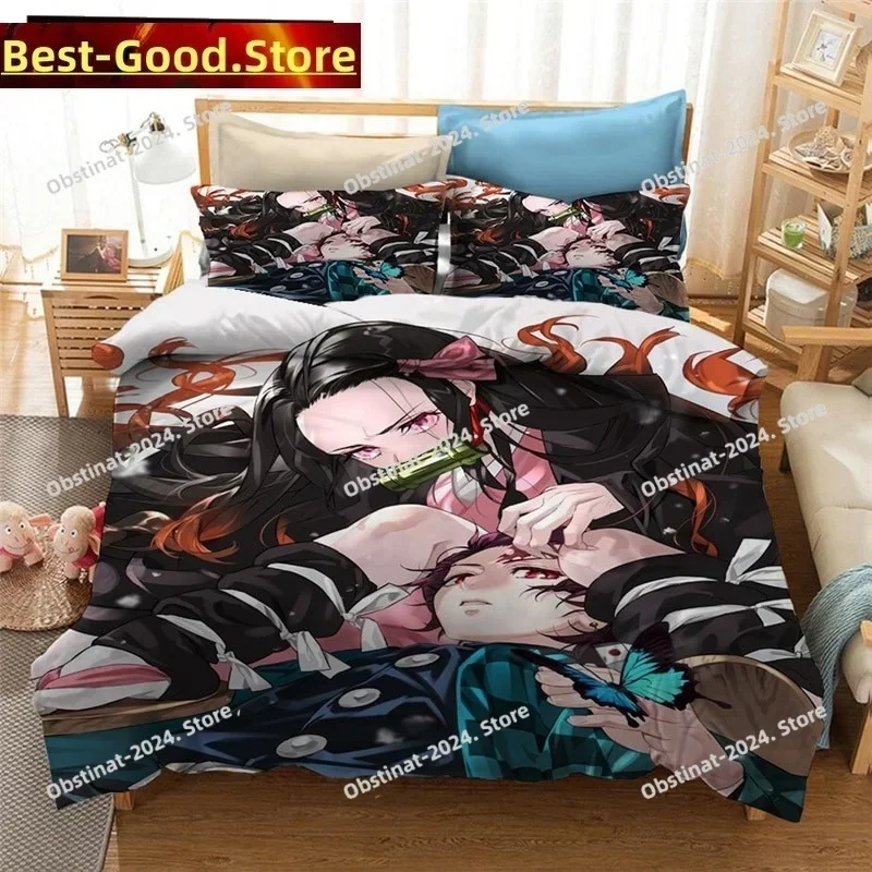 

2025 Cartoon Demon Slayer Bedding Set Duvet Covers Japan Anime Printed Comforter Bedding Set Bedclothes Bed Linen Home Textiles