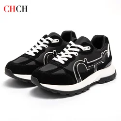 CHCH Women's Tennis Shoes New Cowhide Leather Splicing Flat Shoes Ergonomic Design Bone Correction Student Sports Shoes