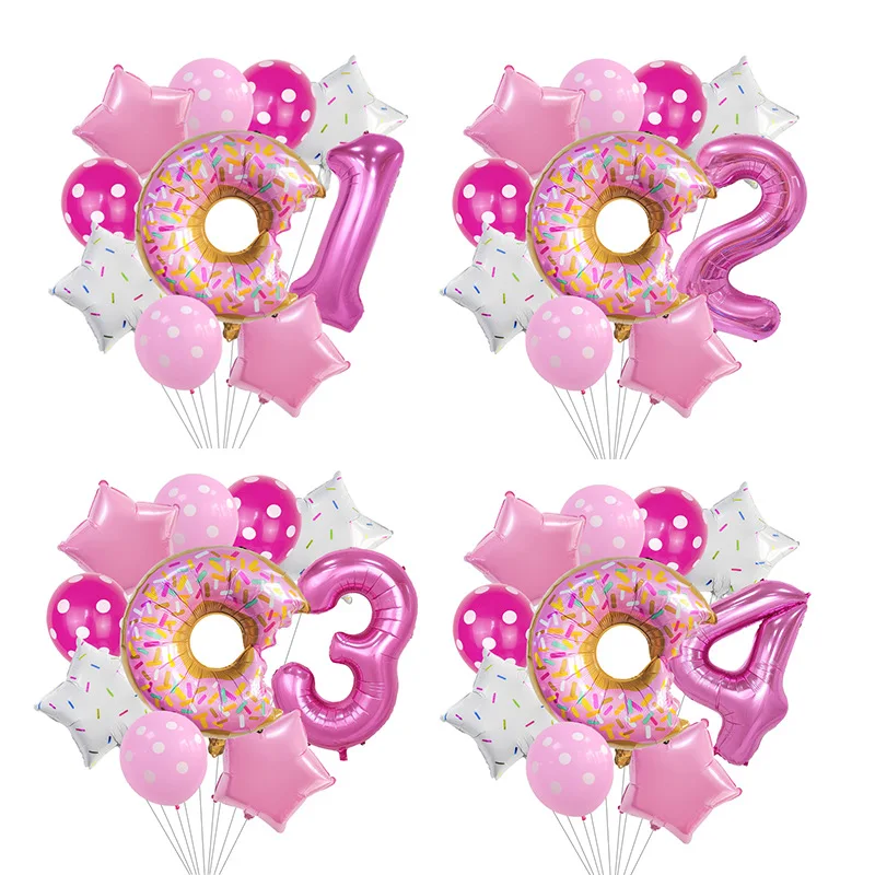 10 Stück Donut Aluminiumfolie Ballon 32 Zoll Rose Rot Zahl Geburtstag Ballon Set Eis Pentagramm Festival Party Dekoration