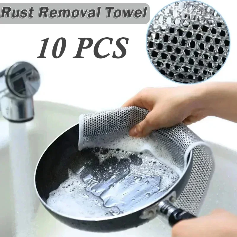 

20cm/7.8in Steel Wire Dishcloths Double-Layer Non-stick Oil Iron Dishrag Kitchen Pan Pot Microwave Stove Cleaning Dishcloth Rags