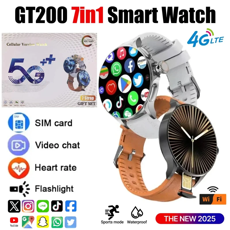 New GT200 Android Smart Watch with 1.95-inch AMOLED Display, Rotating Camera, 16GB+256GB , GPS and 5G LTE Smart Watch Men