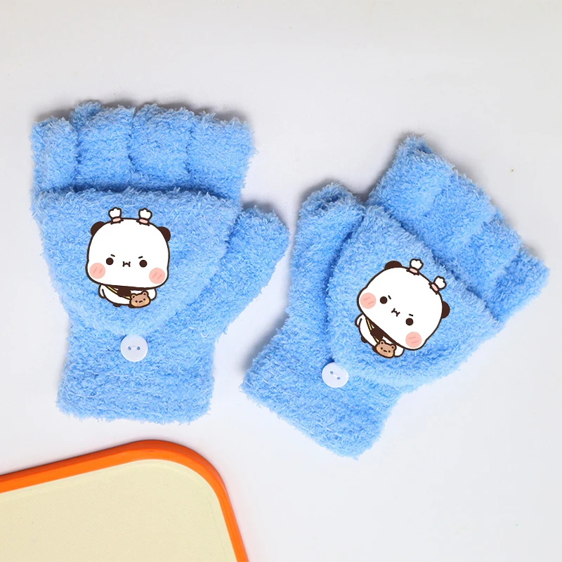 Bubu and Yier Children Gloves Boys Girls Half-finger Flip Gloves Cartoon Warm Student Mittens Xmas Birthday Gifts