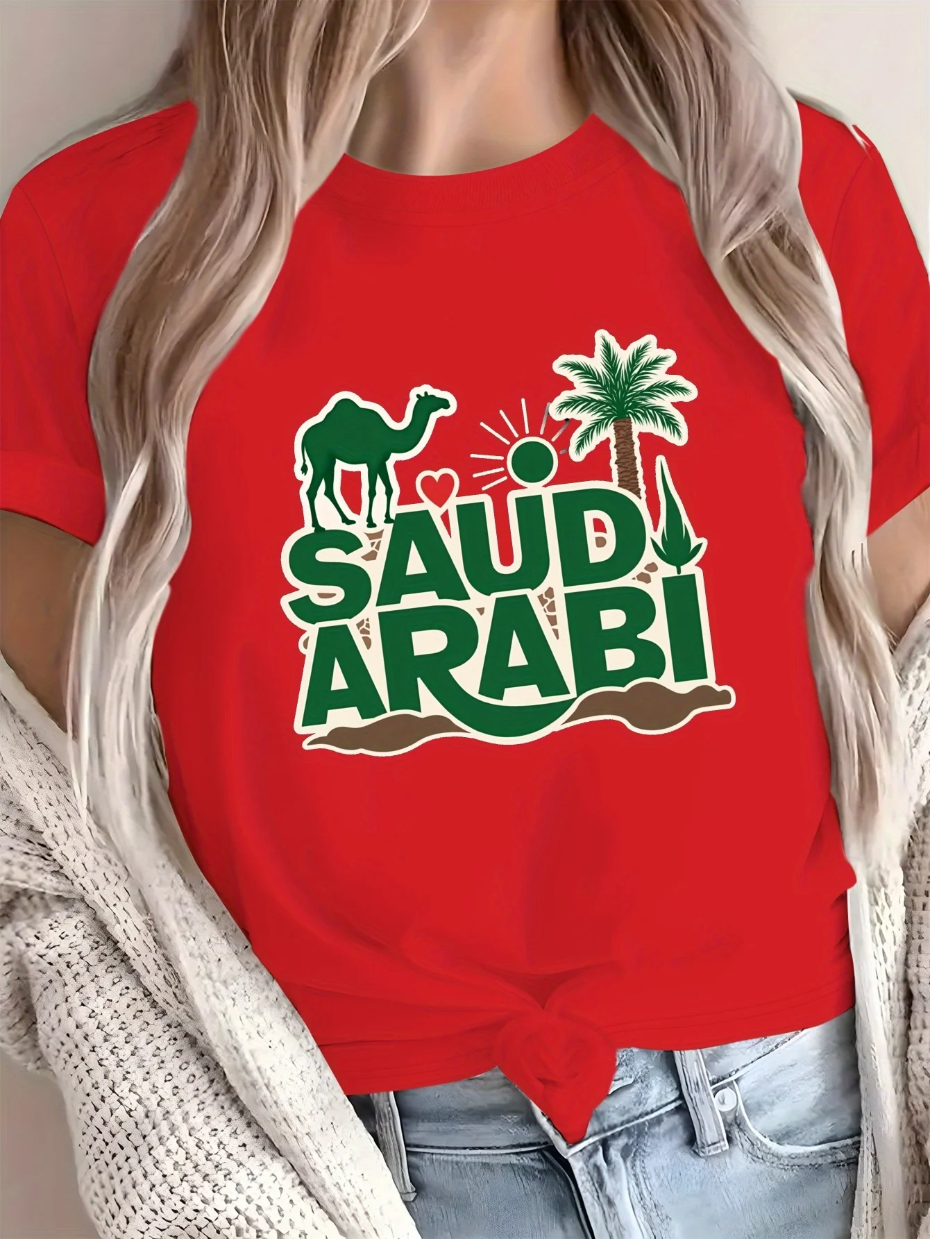Ladies' pure cotton comfortable T-shirt with Saudi Arabian camel paw design