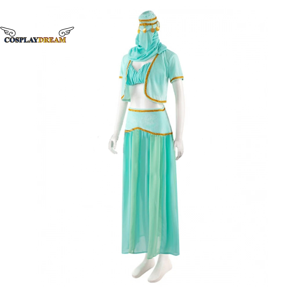 I Dream of Jeannie Jeannie and Jeannie II Green Dress Cosplay Costume Barbara Eden Dancer Outfits Female Halloween Costume