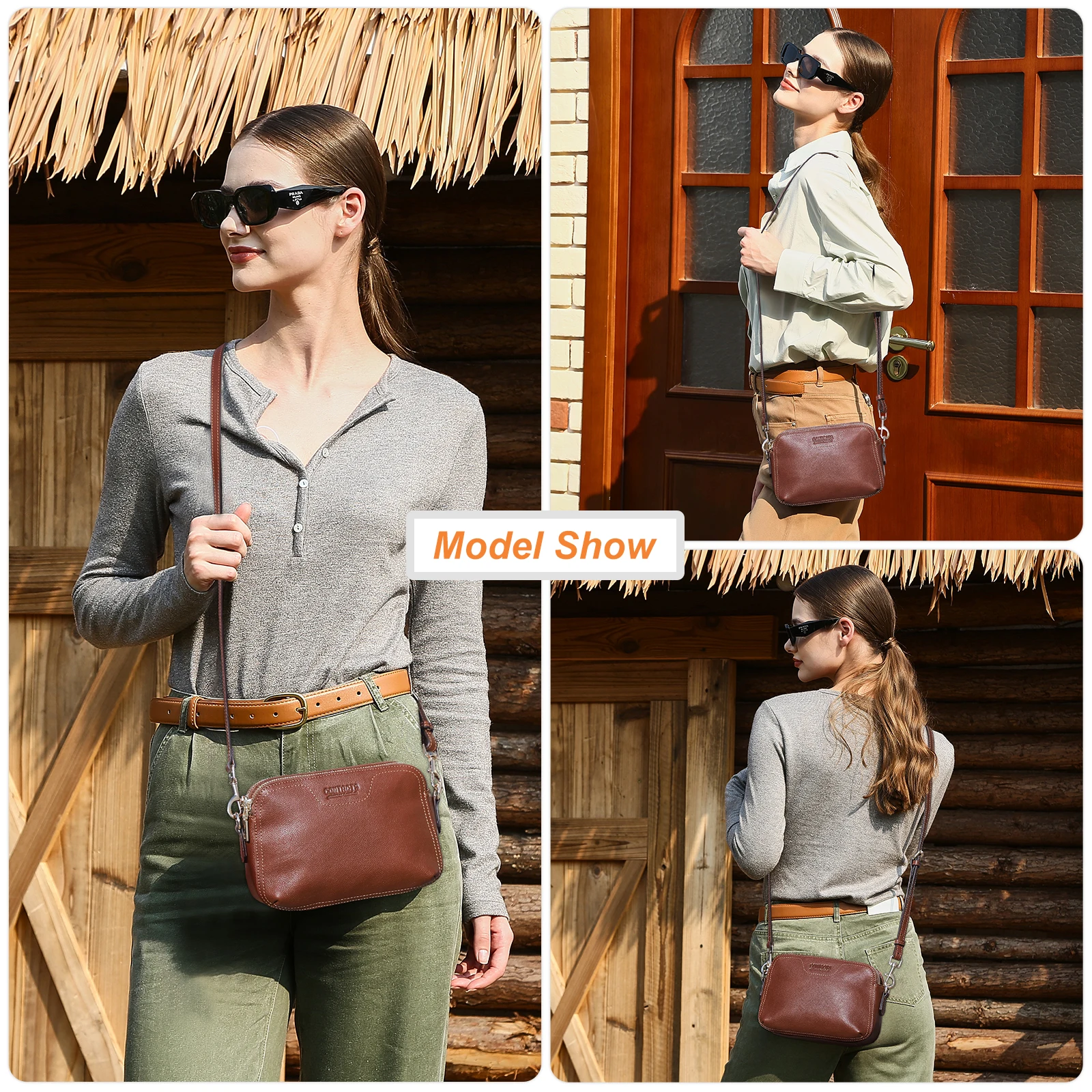 CONTACT'S حقائب كتف من الجلد الطبيعي للنساء حقيبة كروس فاخرة مصممة حقيبة ساعي البريد حقيبة يد نسائية حقائب للسيدات #3