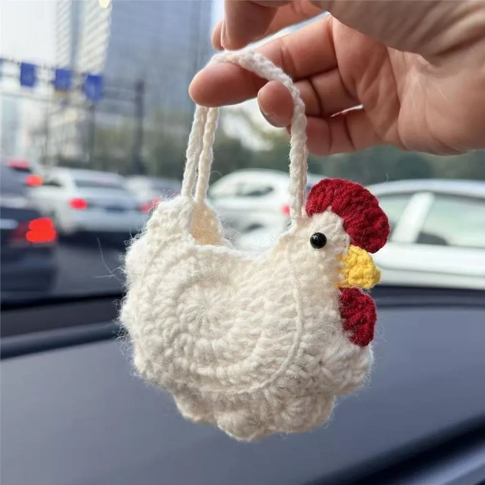 Cute Cartoon Chicken Coin Purse Double-sided Woven Gifts Bag Packing Headphone Bag Knit Crochet Handbag Festival Decoration