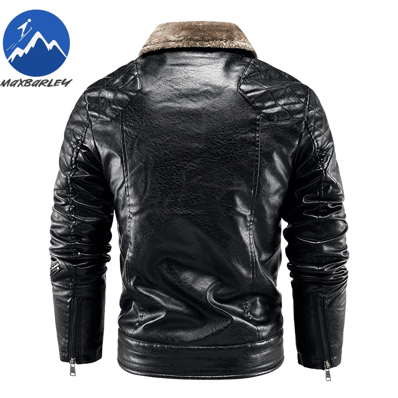 Maxbarley Leather Jacket Men Winter 2025 New Handsome Fleece Lined PU Leather Coat Man Light Luxury Hunting Motorcycle Jacket