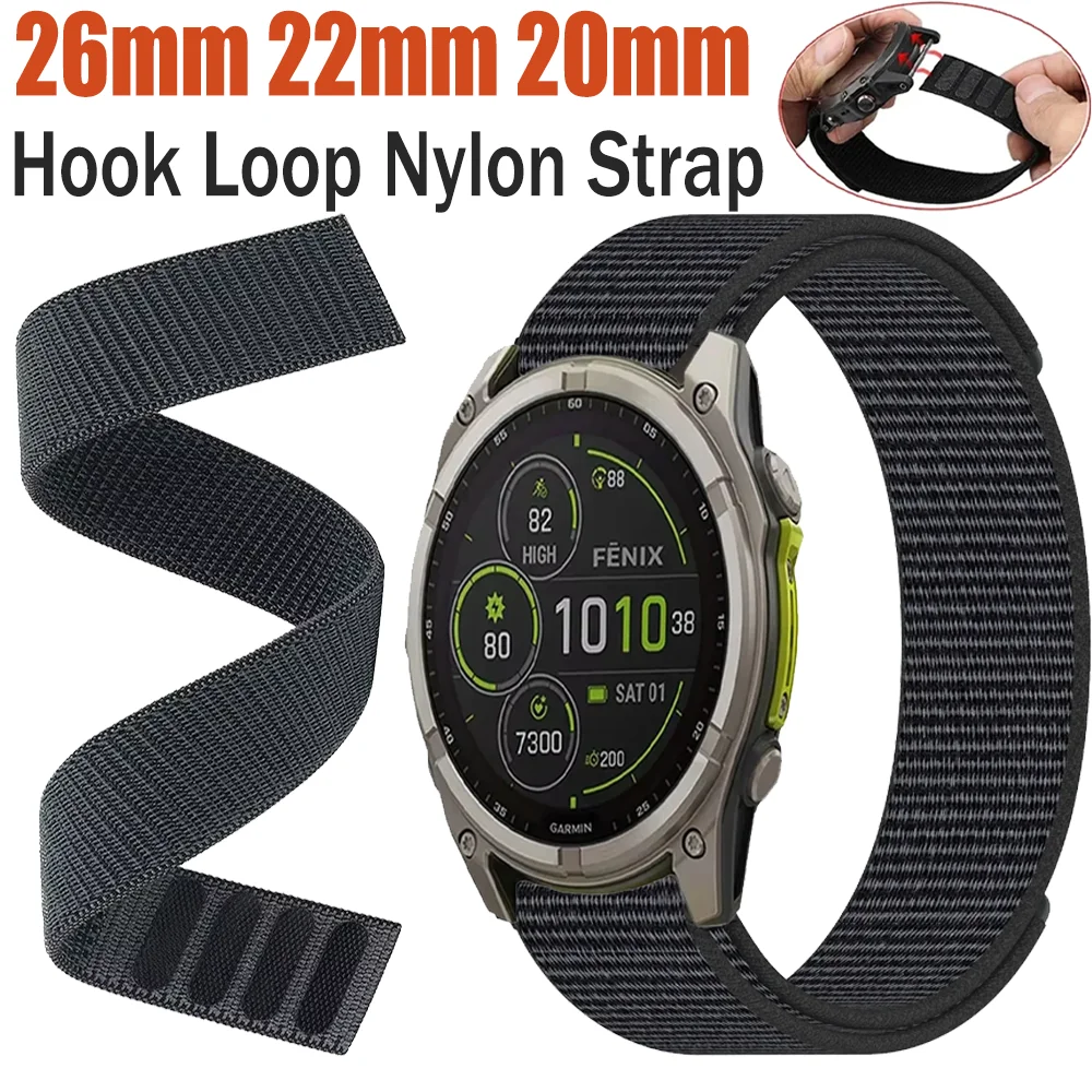 20 mm, 22 mm, 26 mm Klettverschluss-Nylonband für Garmin Fenix-Tactix-Quatix 8 Sportarmband, Garmin Fenix ​​7X-7X Pro-7S-E Zubehörband