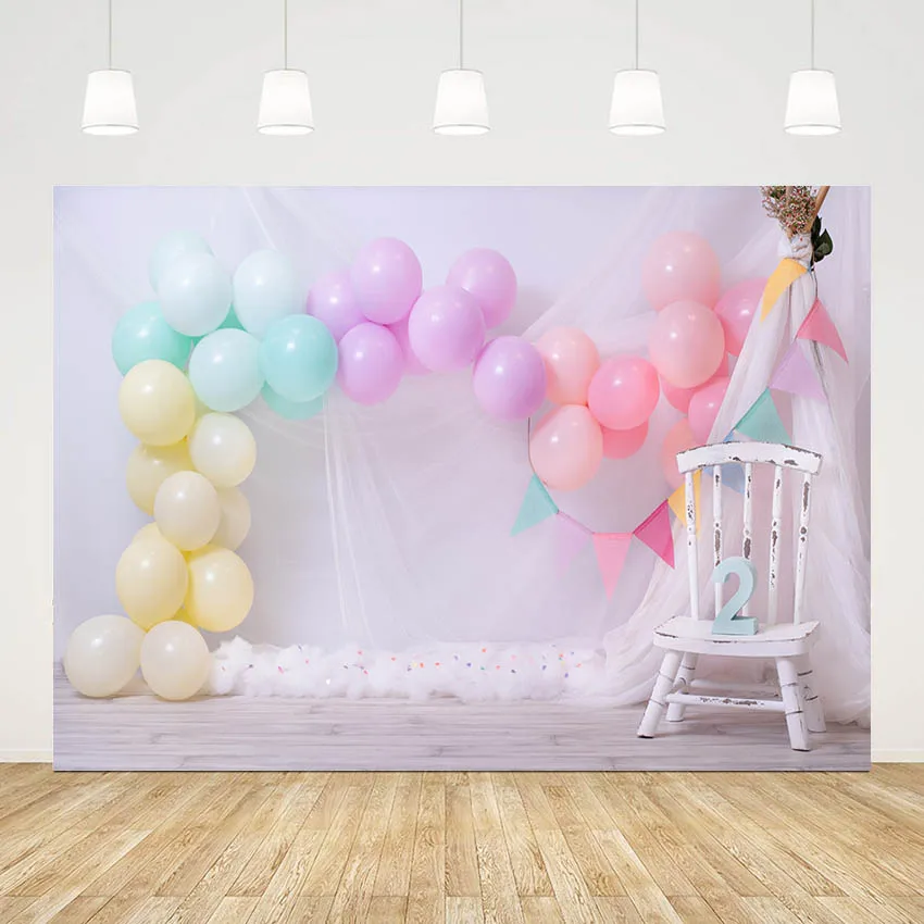 

Mehofond Backdrop for Photography Pink Balloons White Cloud Wallpaper Girl 2nd Birthday Party Decor Background Photo Studio Prop