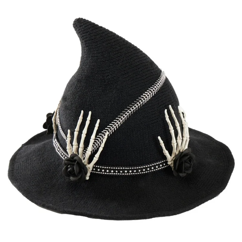 

Halloween Witch Hat with Skeleton Hand Party Wizard Hat Unisex Pointed Witch Hat Adult Kids Cosplay Costume Headpiece