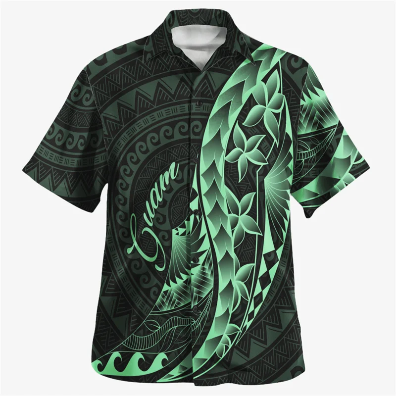 

Guam Hawaiian Shirt For Men Multi Color Polynesia Button Oversized Shirts Summer Streetwear Beach Blouse Lapel Short Sleeves