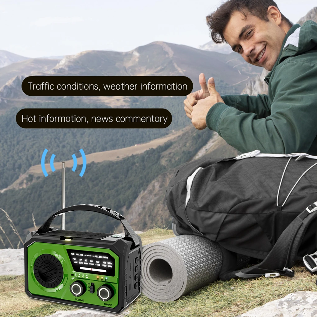 راديو محمول AM/FM 16000mAh مع مصباح ليد جيب ضوء الطاقة شاحن الهاتف SOS إنذار وبوصلة للطوارئ والتخييم #1