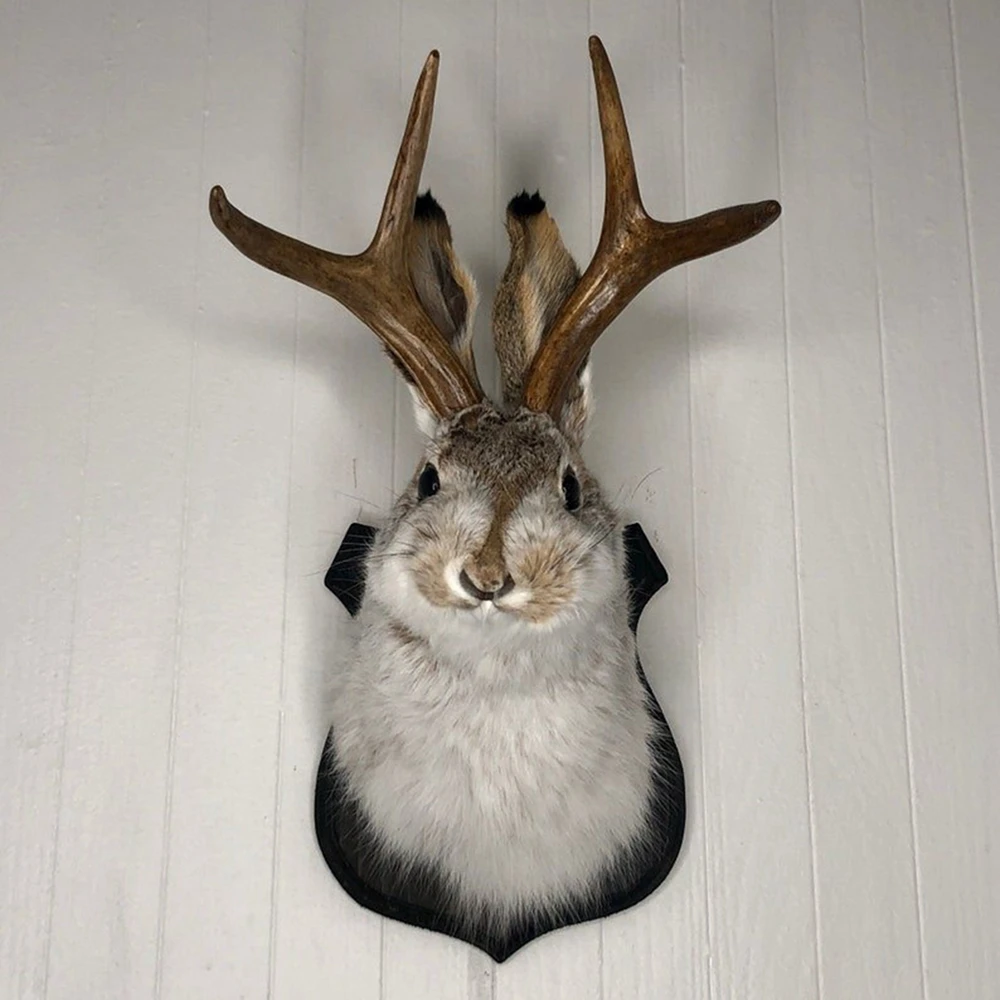 Easter Gift Bunny Head Antlers Wall Hanging Decoration Wall Decor Simulation Rabbit Specimen Resin Art Ornaments Jackalope Decor