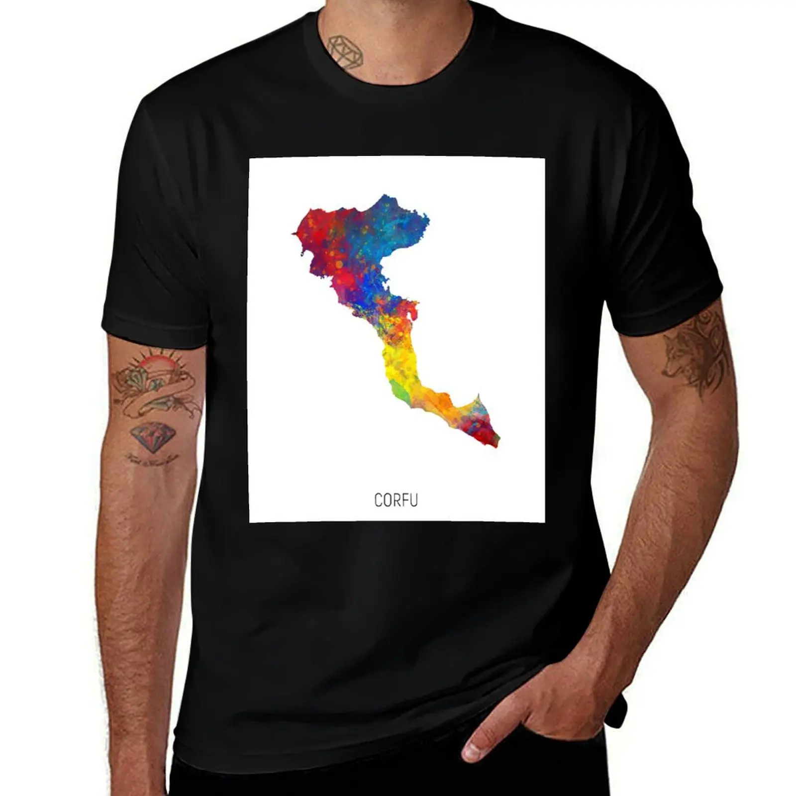 Corfu Watercolor Map T-Shirt plus sizes graphic t shirts for a boy big and tall t shirts for men