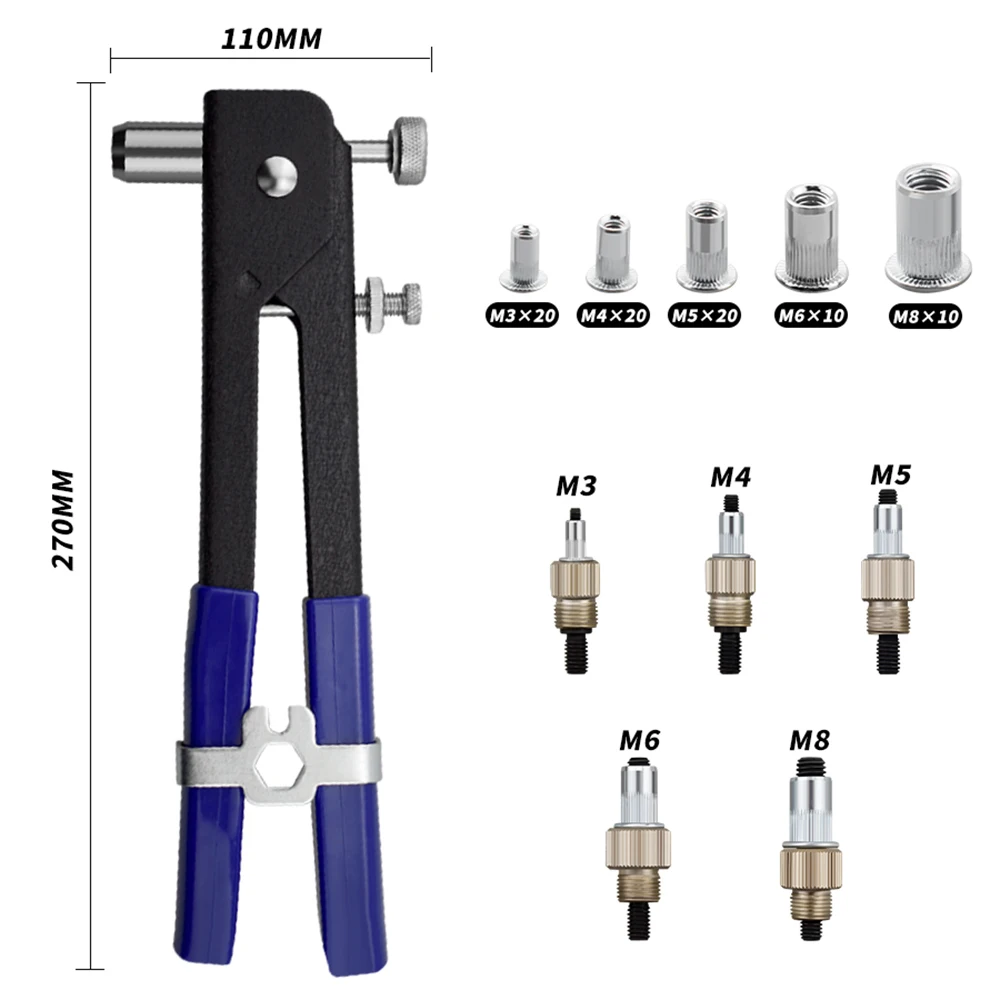 Juego de herramientas para tuercas de remache, 86 Uds., llave de inserción roscada, pistola para tuercas de remache con surtido de tuercas de remache métricas, tuerca de remache ciego, remache manual
