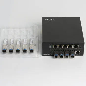 HIOSO MINI 4pon EPON OLT 4포트 DC12V 웹 SNMP CLI 256 사용자 호환 HUWEI ZTE