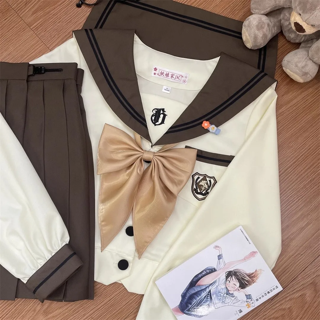 Costume de marin JK, uniforme à manches longues, col marin marron, Style collège japonais, ensemble à manches courtes, vêtements pour écoliers de jeu de rôle